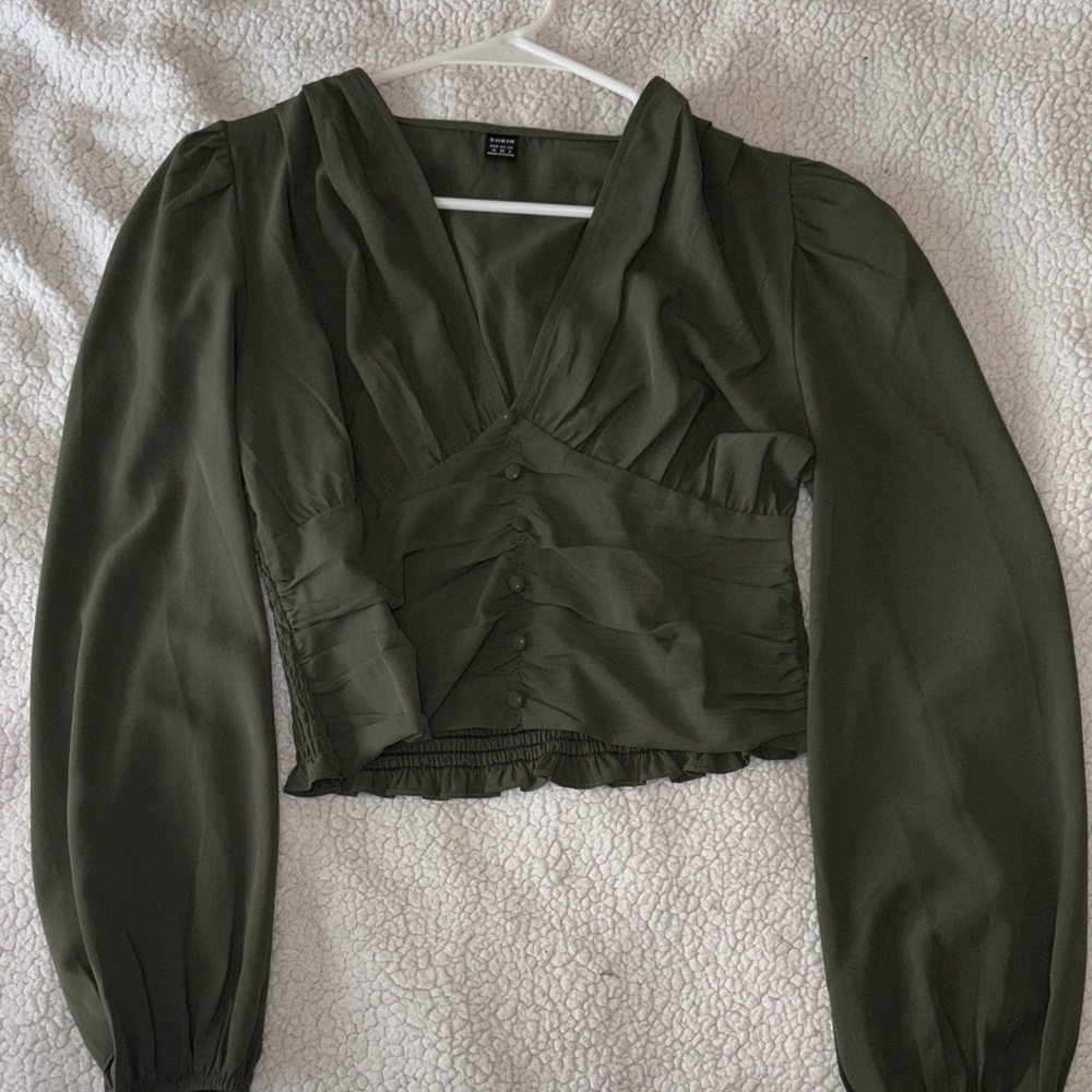 SHEIN Dark Green Blouse with Button Detail